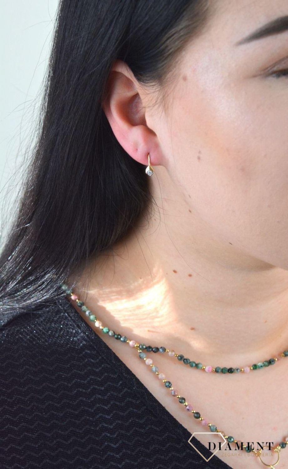 Złote kolczyki dla dziewczynki wiszące cyrkonię KL 3383.jpg